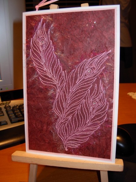 Embroidered Feathers Cards. Cherry