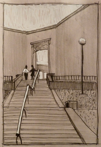 Vyborg. Arts school building. Sketch. paper, pencil, marker, whitenings.