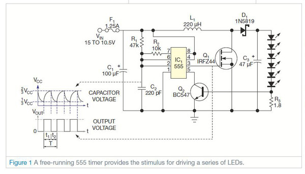 пример подключения 1 ВТ светодиодов от сети 220 В через блок питания 12 В или LED драйвер