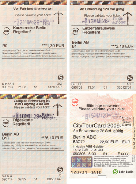 Различные типы билетов на общественный транспорт Берлина
