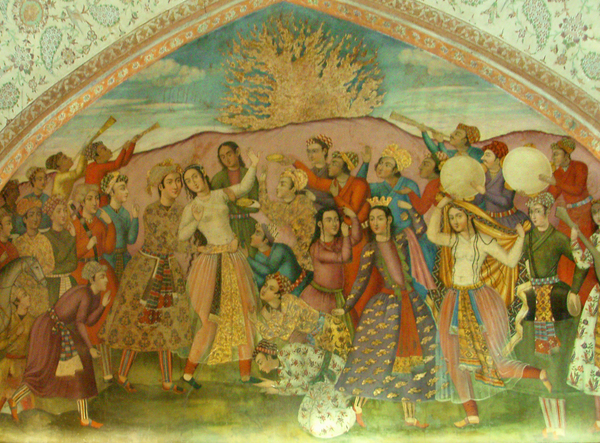 Из серии «Персидские 
узоры». Фреска во дворце Чехель Сотун с изображением празднества Чахаршанбе Сури («Последняя (красная) среда») - преддверие 
Навруза).