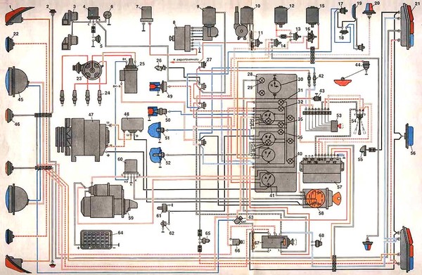 Приборная панель газ 24 устройство, электрическая схема проводки газ 24 I-374