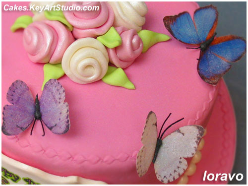 Тортик Розовый с Бабочками (бабочки из рисовой бумаги)