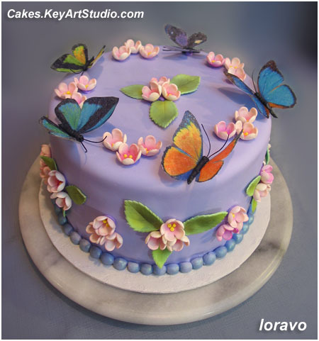 Тортик Розовое цветение с Бабочками