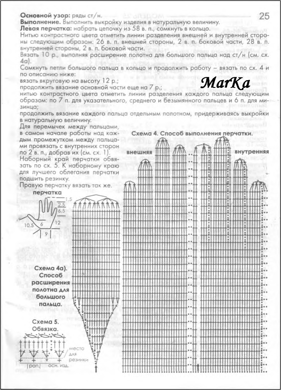 Схема как связать перчатки крючком